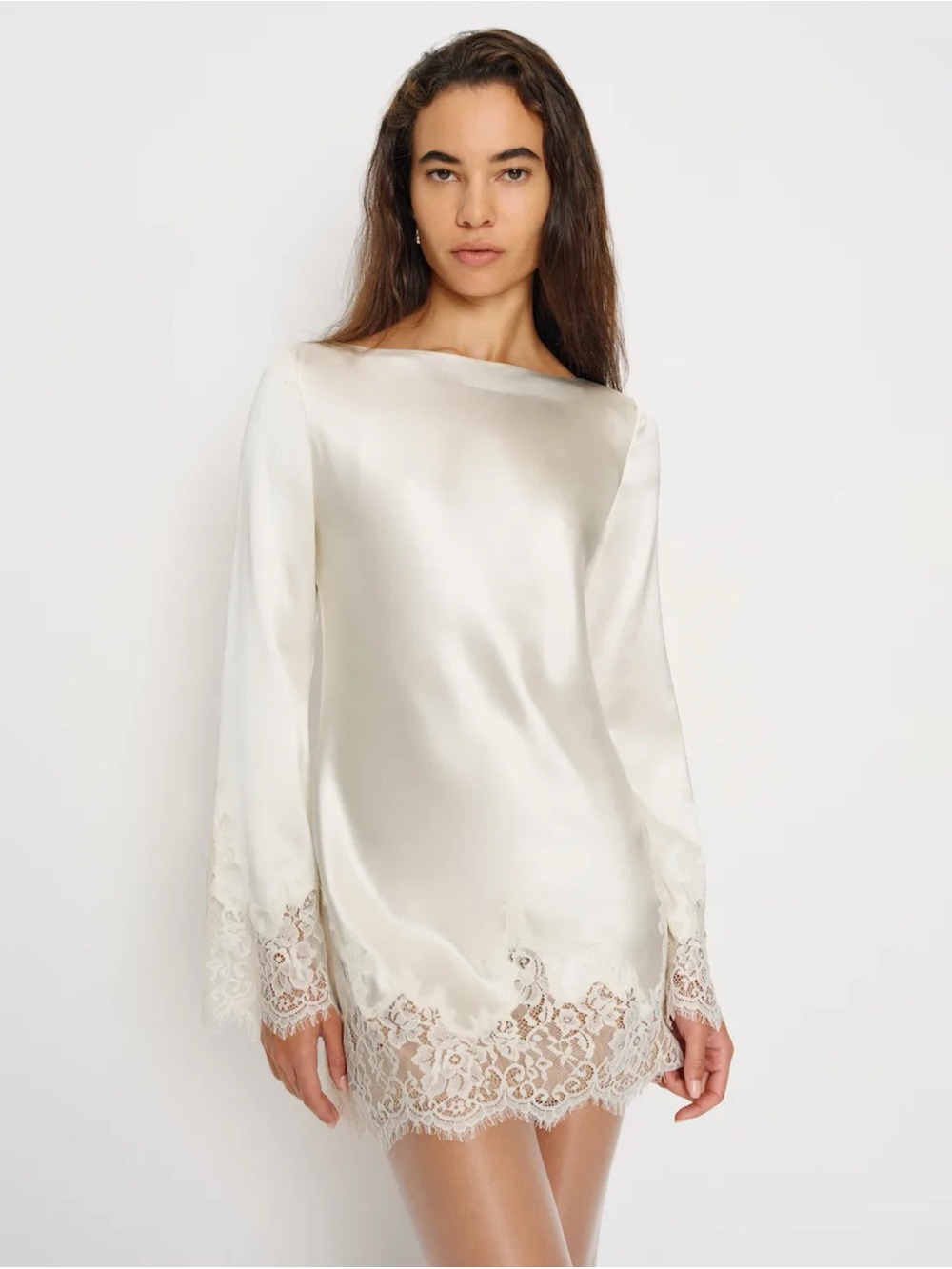 NWT Reformation Blanche Silk Long-Sleeve Mini Dress Ivory Bridal Small